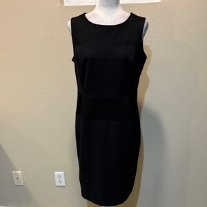Nine West Black Midi Dress Mixed Fabric Zipper Back-Size 10